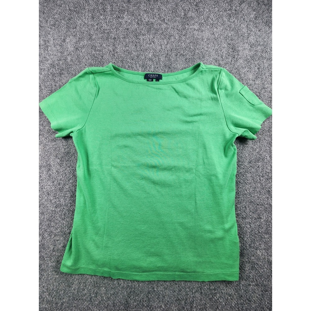 Chaps Womens Green Boat Neck Short Sleeve T-Shirt‎ Sleeve Pocket Logo Medium